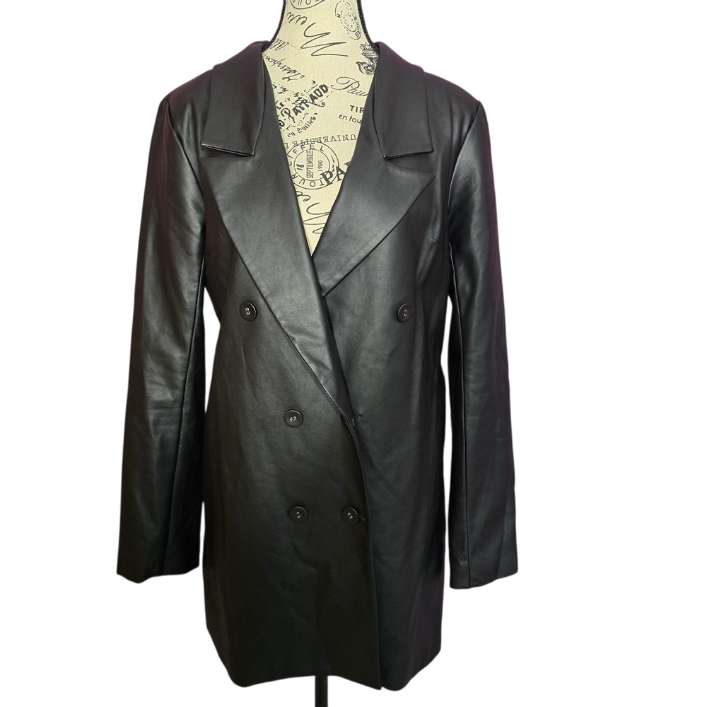 Lovers + Friends Elegant Black Faux Leather Dark Goth Button Jacket S
